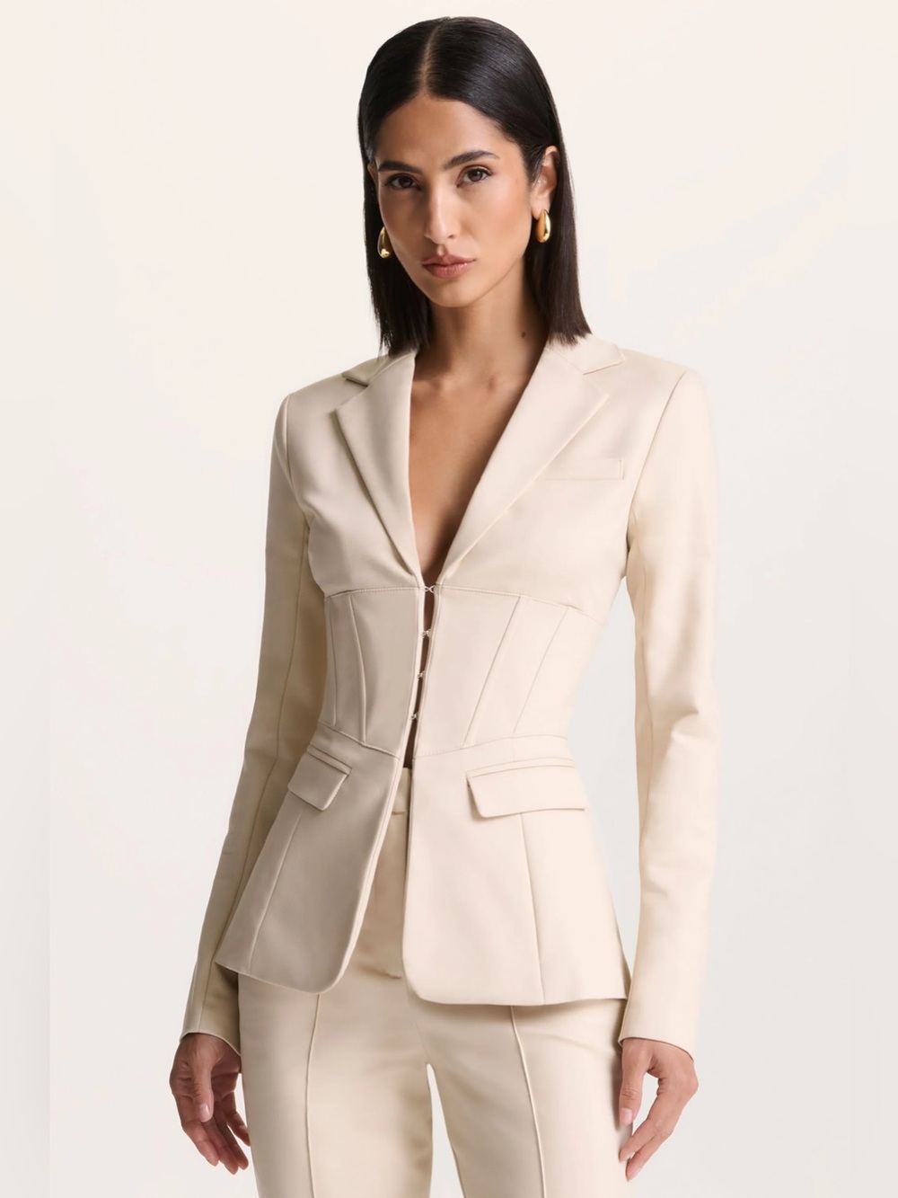 Club L Unbeaten Cream Plunge Corset Waist Blazer Size L
